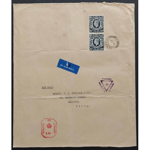 1275 - INDIA - RARE USE OF 10/- DARK BLUE 22 Dec. 1939 large (222 x 262 mm) env. from Liverpool to Calcutta... 