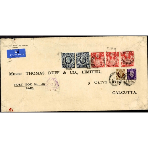 1276 - INDIA - RARE 29 TIMES RATE COVER: 19 Mar. 1940 large env. (295 x 150 mm) from Dundee to Calcutta bea... 