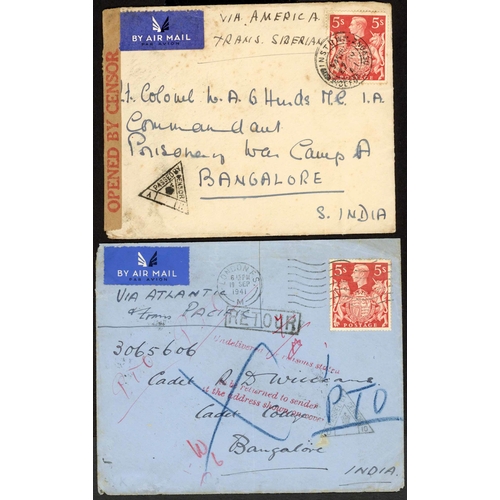 1277 - INDIA - SELECTION OF 1941  JUNE-DEC. CENSORED ENVS.: All bearing a single 5/- paying the ½oz single ... 