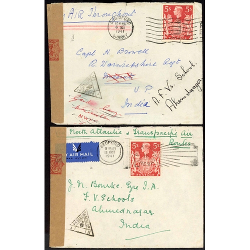 1277 - INDIA - SELECTION OF 1941  JUNE-DEC. CENSORED ENVS.: All bearing a single 5/- paying the ½oz single ... 