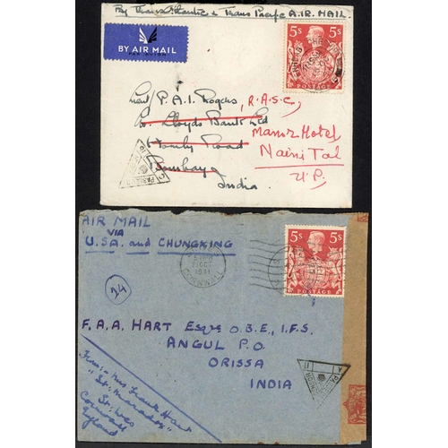 1277 - INDIA - SELECTION OF 1941  JUNE-DEC. CENSORED ENVS.: All bearing a single 5/- paying the ½oz single ... 