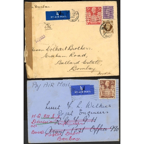 1279 - INDIA - INTERESTING GROUP OF FIVE COVERS inc. 2 June 1943 env. from London to Bombay being 3d, 1/- &... 