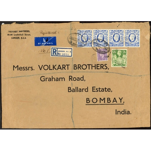 1279 - INDIA - INTERESTING GROUP OF FIVE COVERS inc. 2 June 1943 env. from London to Bombay being 3d, 1/- &... 