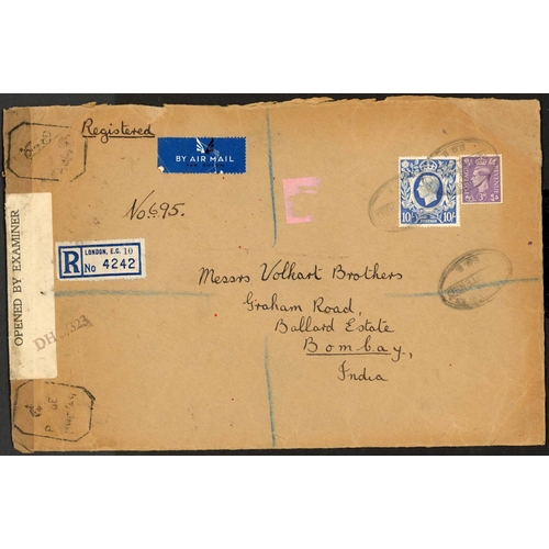 1279 - INDIA - INTERESTING GROUP OF FIVE COVERS inc. 2 June 1943 env. from London to Bombay being 3d, 1/- &... 