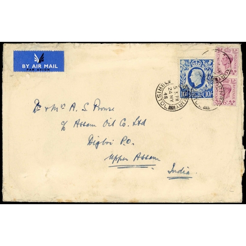 1280 - INDIA - POST WWII MAIL - 1946-53: 13 Aug. and 24 Oct. envs. (2) registered from Manchester to Bombay... 