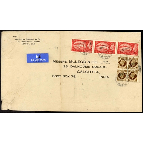 1280 - INDIA - POST WWII MAIL - 1946-53: 13 Aug. and 24 Oct. envs. (2) registered from Manchester to Bombay... 