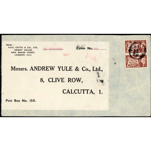 1280 - INDIA - POST WWII MAIL - 1946-53: 13 Aug. and 24 Oct. envs. (2) registered from Manchester to Bombay... 