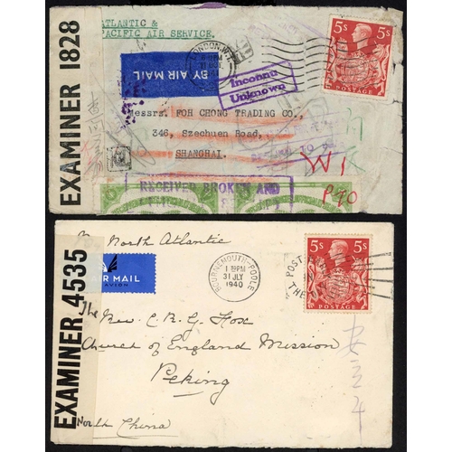 1281 - CHINA - NORTH ATLANTIC AIR SERVICE, ETC.: 1940-41 inc. censored envs. from UK to China, each bearing... 