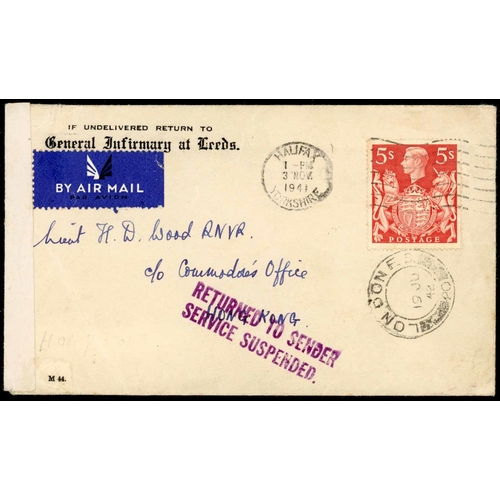 1282 - HONG KONG: 3 July 1941 env. from Maidenhead to Kong Kong with a single 5/- paying the single rate. T... 