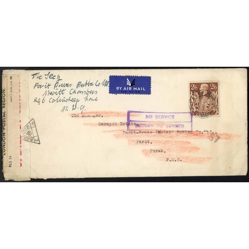 1286 - MALAYA - 1939-51 INTERESTING GROUP inc. 8 Nov. 1939 env. from Aberdeen to Pahang with 3d, 1/- & 2/6d... 