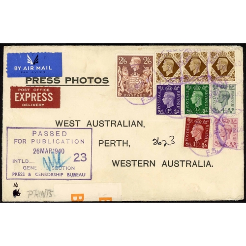 1288 - 1939-40 - EIGHT INTERESTING COVERS inc. 27 Oct. 1939 env. from London to Queensland with 3d, 6d pair... 