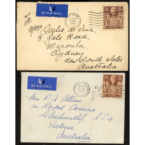 1288 - 1939-40 - EIGHT INTERESTING COVERS inc. 27 Oct. 1939 env. from London to Queensland with 3d, 6d pair... 