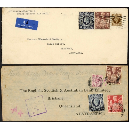 1288 - 1939-40 - EIGHT INTERESTING COVERS inc. 27 Oct. 1939 env. from London to Queensland with 3d, 6d pair... 