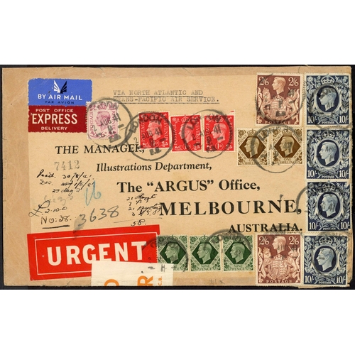 1295 - 1941 ENVELOPE SENT EXPRESS TO MELBOURNE: 2 Aug. 1941 env. sent express via the North Atlantic and Tr... 