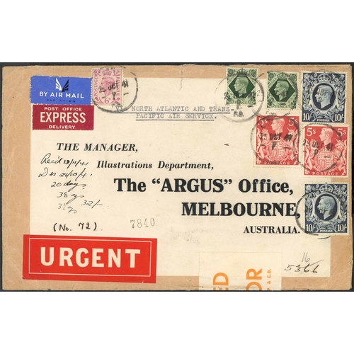 1296 - 1941 URGENT EXPRESS  ENVELOPE TO MELBOURNE: 25 Oct. 1941 printed 