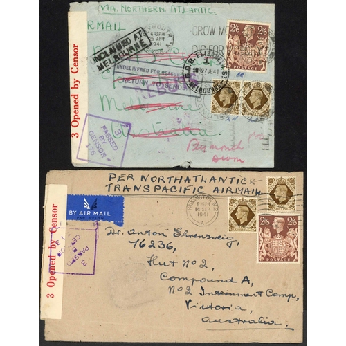 1298 - 1941 COVERS TO VARIOUS DESTINATIONS: 25 April 1941 censored env. from Plymouth to Melbourne with 1/-... 