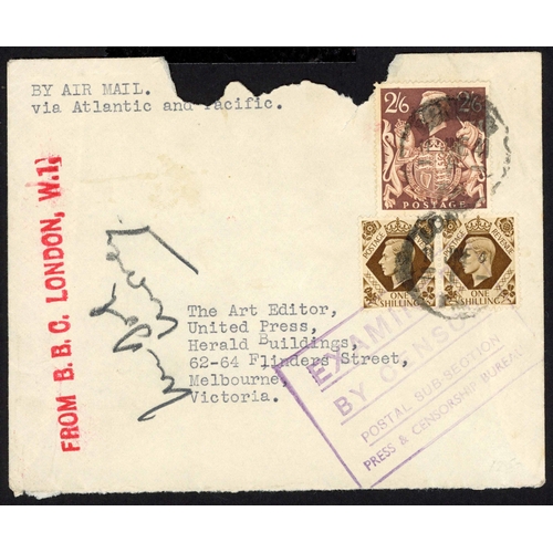 1298 - 1941 COVERS TO VARIOUS DESTINATIONS: 25 April 1941 censored env. from Plymouth to Melbourne with 1/-... 