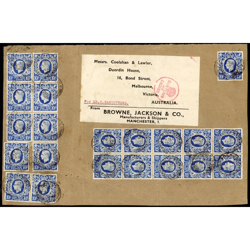 1302 - 1945 PARCEL FRONT FROM MANCHESTER TO MELBOURNE: 13 Dec. 1945 parcel piece (277 x 183 mm) bearing 10/... 