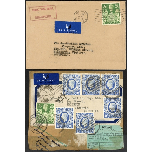 1303 - 1946-47 POST WWII MAIL: Interesting group of items inc. 7 June 1946 small parcel piece from London t... 