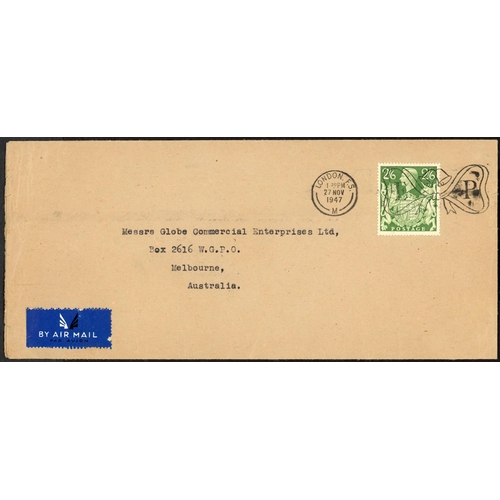 1303 - 1946-47 POST WWII MAIL: Interesting group of items inc. 7 June 1946 small parcel piece from London t... 