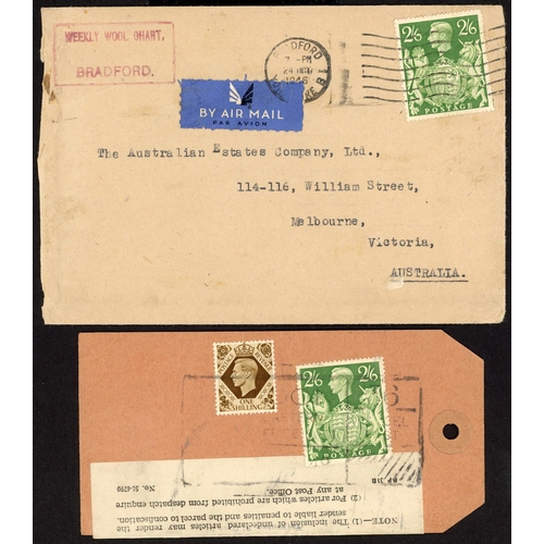 1303 - 1946-47 POST WWII MAIL: Interesting group of items inc. 7 June 1946 small parcel piece from London t... 