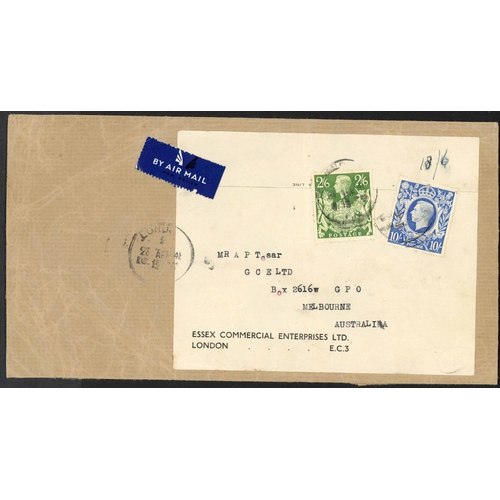 1305 - 1948-50 INTERESTING GROUP OF ITEMS inc. 21 Mar. 1948 parcel front from London to Sydney bearing 6d, ... 