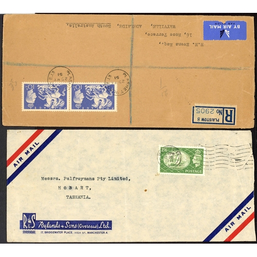 1306 - 1951 FESTIVAL HIGH VALUES USED ON COVERS: 25 May 1951 env. registered from Plaistow to Adelaide with... 