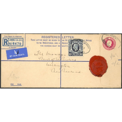 1308 - 1939 RARE COMMERCIAL USE OF A SINGLE 10/- DARK BLUE: 6 Dec. 1939 4½d registered env. uprated with a ... 