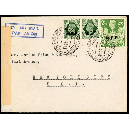 1320 - 1943-54 WWII & LATER OVERPRINTS: 16 Sept. 1943 censored env. from Asmara to New York bearing M.E.F. ... 