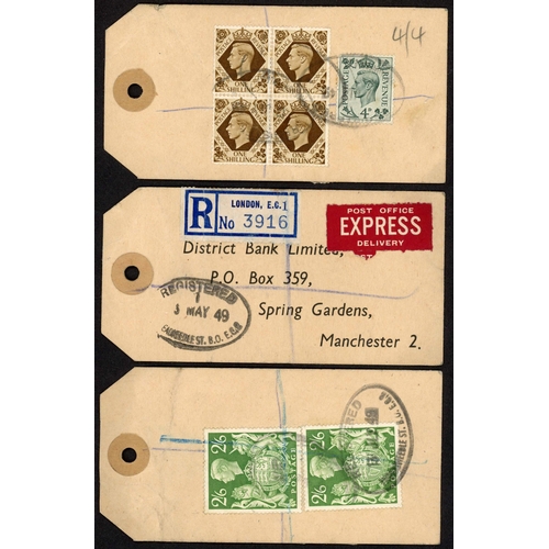 1326 - 1939-50 A COLOURFUL GROUP WITH 1939-48 HIGH VALUES, ETC.: 1939 District Bank of Liverpool parcel tag... 