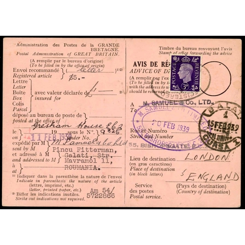 1340 - PRE-WWII MIX - TO FOREIGN DESTINATIONS: A box file containing 1937-53 display collection inc. 1939 e... 