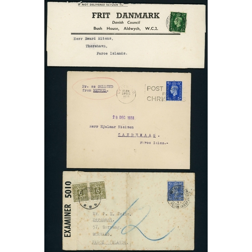 1343 - TO FAROES - PRINTED MATTER RATE, DANISH P. DUES USED IN FAROES: 1938-1944 trio. 11 June 1941 'Frit D... 