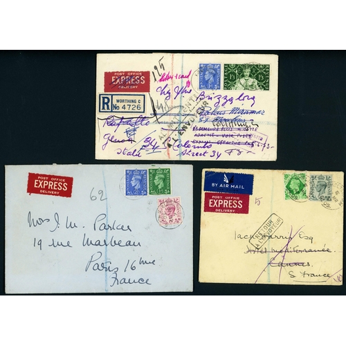 1344 - TO FRANCE & MONACO - EXPRESS, REGISTERED, RETURN TO SENDER, ETC: 1938-57 group inc. 1939 env. regd f... 