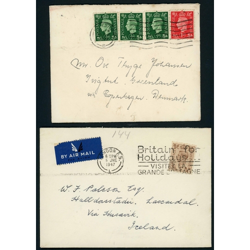 1345 - TO GREENLAND & ICELAND - WWII CENSORED MAIL, AIRMAIL, ICELAND FPO, ETC.: 1941-47 group inc. 23 Aug. ... 