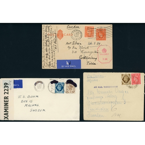 1347 - TO SWEDEN INC. SPECIALISED STUDY OF AIRMAIL INTERRUPTIONS: 1937-49 group showing a large variety of ... 