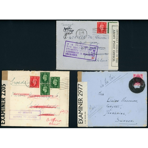 1347 - TO SWEDEN INC. SPECIALISED STUDY OF AIRMAIL INTERRUPTIONS: 1937-49 group showing a large variety of ... 