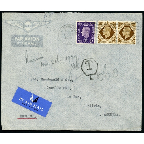 1358 - TO BOLIVIA, BRAZIL & BRITISH GUIANA: 1938-48 group inc. 8 Nov. 1949 env. from Seaford by airmail to ... 