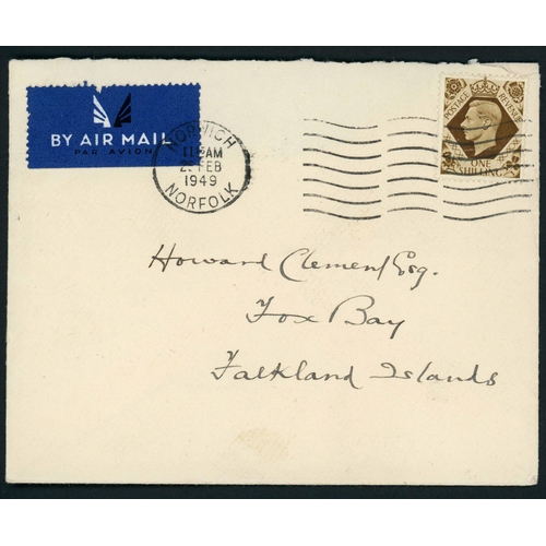 1374 - TO ATLANTIC ISLANDS - FALKLANDS, AZORES & ST. HELENA: 1939-52 group inc. 25 Feb. 1949 env. from Norw... 