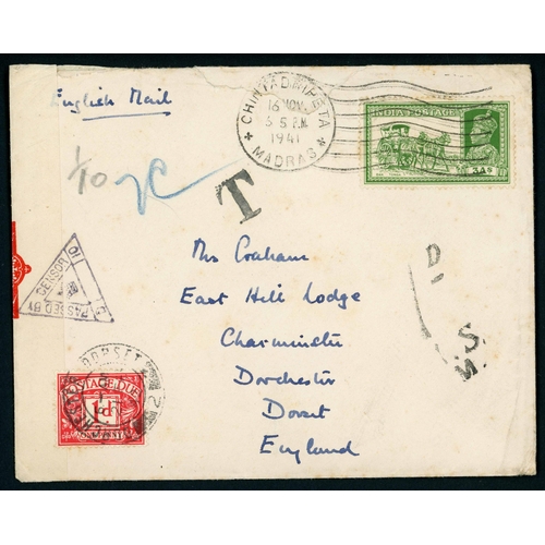 1380 - POSTAGE DUE COVERS INC. OVERSEAS MAIL: 1941-47 group inc. some censored mail from/to U.S.A, India, S... 