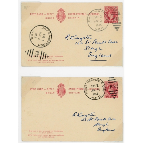 1383 - POSTAL STATIONERY - RARE USED G.B. KGVI REPLY PCs: 1947-55 group from Ethiopia/Somalia (2), France (... 