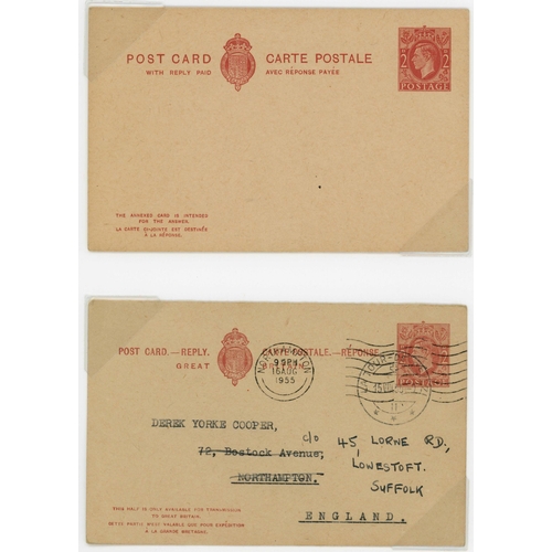 1383 - POSTAL STATIONERY - RARE USED G.B. KGVI REPLY PCs: 1947-55 group from Ethiopia/Somalia (2), France (... 