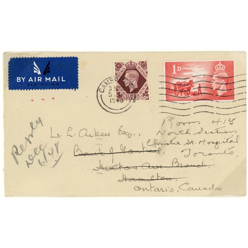 1391 - 11d VALUE/RATES ON COVERS: 25 Mar. 1953 parcel tag from Sandon(?) to London with v. rare 11d Plum pr... 