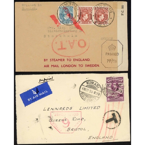 1394 - WEST AFRICA WWII MIX: 1939-45 display collection inc. 1939 censored env. ex Gold Coast sent airmail ... 