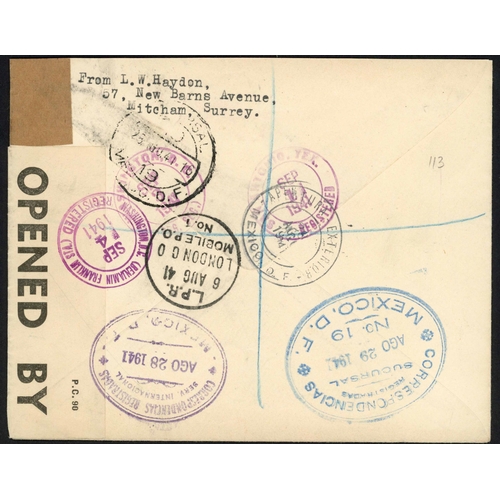 1411 - LONDON TEMPORARY POST OFFICE NO.1: 6 Aug. 1941 env. Registered London to Mexico redirected to Washin... 