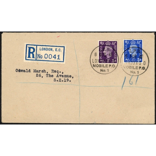 1412 - LONDON TEMPORARY POST OFFICE NO.1: 6 Aug. 1941 env. Registered London local use with KGVI 2½d & 3d t... 