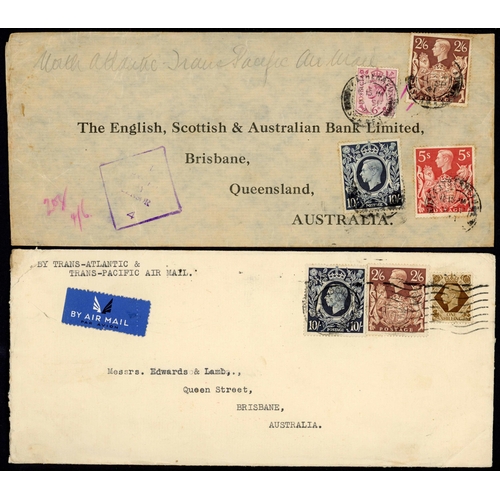 1290 - 1940 & 1941 COVERS TO BRISBANE: 11 Oct. 1940 env. carried by Trans Atlantic & Trans Pacific air serv... 