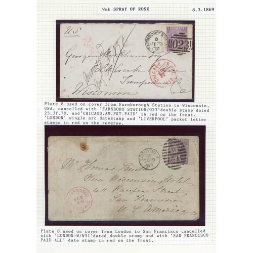 1015 - 1867-69 SPRAY OF ROSE WATERMARK 6d PLATES 6, 8 & 9 USED ON COVERS with plate 6 AE used on 3 Mar. 186... 