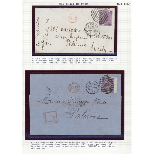 1015 - 1867-69 SPRAY OF ROSE WATERMARK 6d PLATES 6, 8 & 9 USED ON COVERS with plate 6 AE used on 3 Mar. 186... 