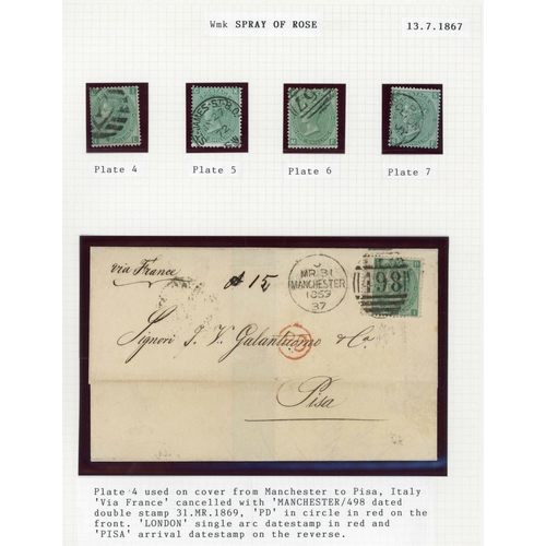 1020 - 1865 & 1867 1/- GREEN GROUP inc. 2 Jan. 1867 E from London to Vera Cruz bearing emblems 1/- plate 4 ... 