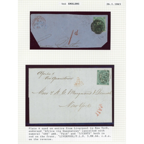 1020 - 1865 & 1867 1/- GREEN GROUP inc. 2 Jan. 1867 E from London to Vera Cruz bearing emblems 1/- plate 4 ... 